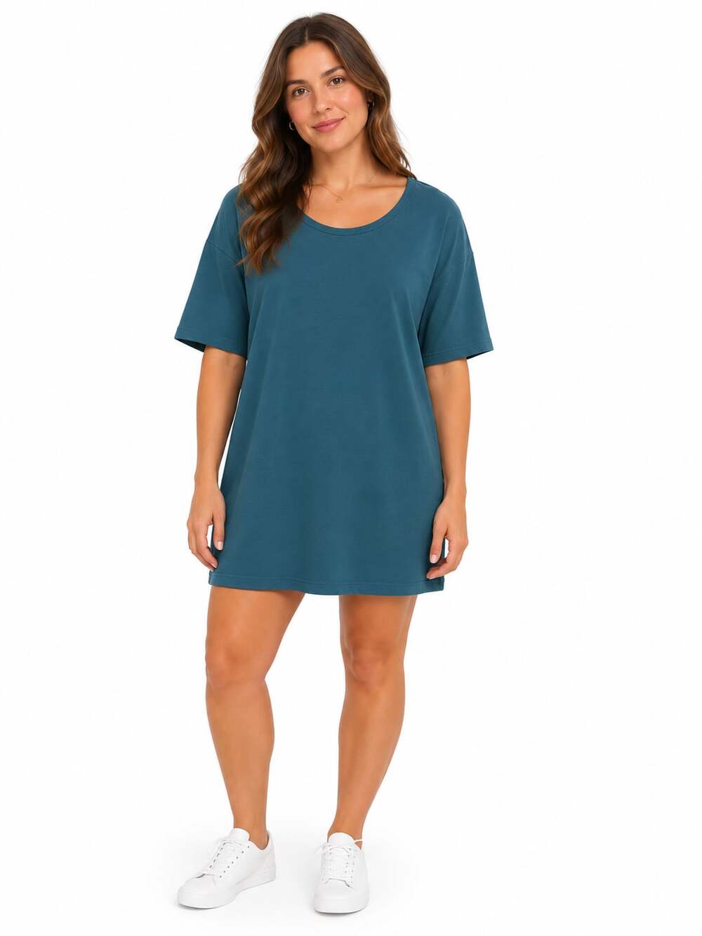 NWT- LuLaRoe Irma T-Shirt Dress Womens Medium Teal Blue Scoop Neck Short Sleeve